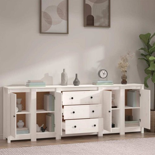 NNEVL Sideboard White 230x35x80 cm Solid Wood Pine - Picture 3 of 8