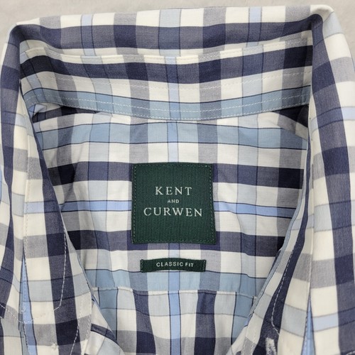 Kent Curwen Shirt Mens Small Blue Plaid Cotton Classic Fit Dress Oxford Adult 38 - Picture 2 of 8