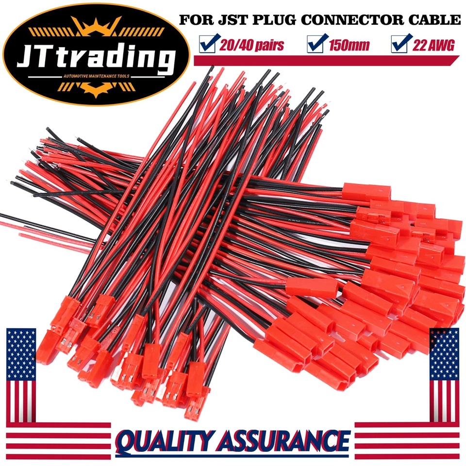 20/40 pairs for JST Plug Male &Female Connector 150mm Wire Cable RC Lipo Battery - Image 3 of 4