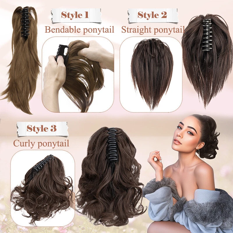 Short Claw Ponytail Piece Clip in on Pony Tail Hair Extensions Real as Human US - Image 3 of 4