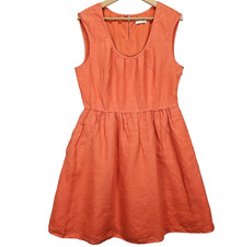 JCrew Womens M Fit Flare Linen Dress Coral Pink Orange Sleeveless Pockets Lined
