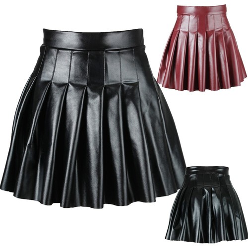 Gonna in Pelle da Donna Moda Gonna a Pieghe Abiti da Discoteca Cocktail  Party | eBay