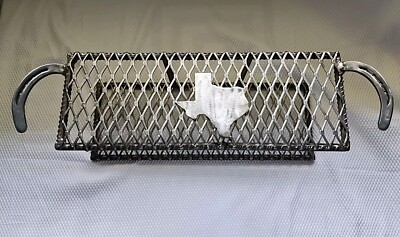 Custom Heavy-Duty Dual BBQ Rib Rack with Texas Metal Art & Horseshoe Handles