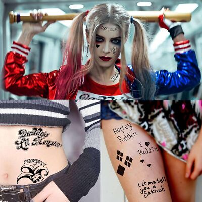 5 Sheets Harley Quinn Tattoo Stickers For Women Men Adults, Large