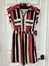 Express XS Dress Front Zip Pockets Elastic Waist Multicolor Stripe NWT  SEE NOTE