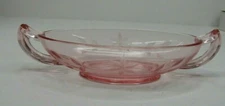 VTG Relish Pickle Dish Pink Depression Glass Oval Handles Etched Flower