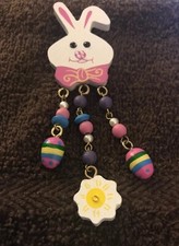 Darling Pin White Easter Bunny Fun Face Dangle Beads Flower Eggs 4"Long