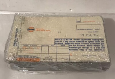 #ad 100 Vintage Unused Gulf Oil Gas Station Credit Card Slips Dated 7 85 Sealed $39.98