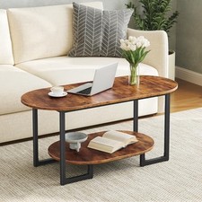 Coffee Table for Living Room, Oval Small Coffee Table with 2-Tier Rustic Brown