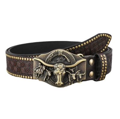 Men's Western Cowboy Belt Retro Belt, Buckle Belt Men's Versatile Fashion