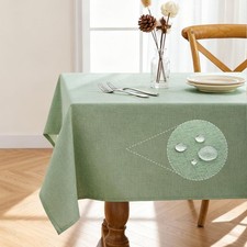 Rectangle Linen Tablecloth Waterproof  Stain Resistant, -Table Cloth Adds El...