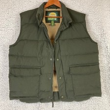 Cabelas Premier Northern Goose Down Puffer Vest Men L Green Tan Thick Loft Lined