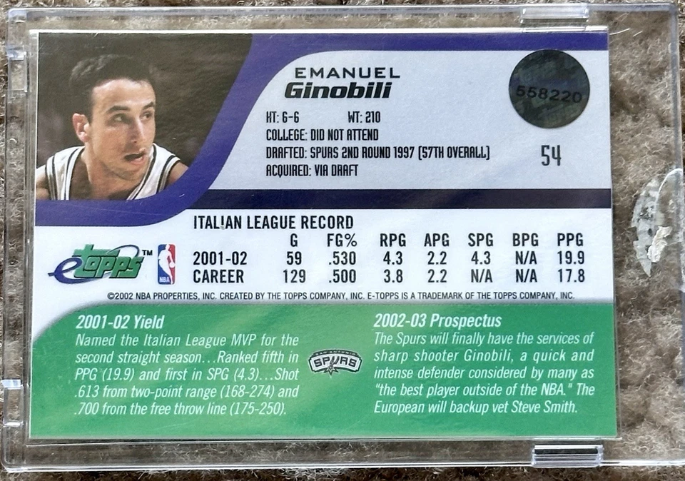 2002 E-Topps Basketball Manu Ginobili RC Chrome - Image 2 of 2