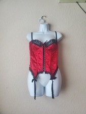 Frederick's of Hollywood Red Satin Lace Bustier Corset Size 38 Garter Straps