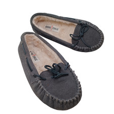 Minnetonka Slipper Moccasins Womens US 8 Gray Suede Faux Fur Lined Casual Flats