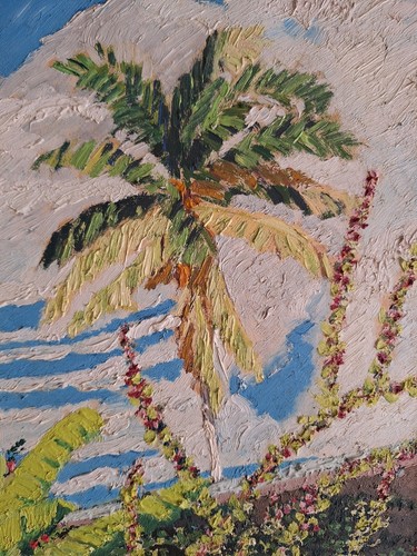 peinture Huile Paysage Nature Arbres "Tahiti 1968" Tableau Encadré Signé - Imagen 8 de 11