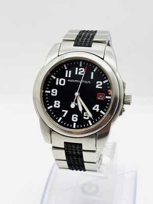 Hamilton Khaki 時計 中型 ブラック/シルバー Exc+5] Hamilton Khaki 6309 40mm Black Dial Date Quartz Men's Watch