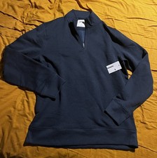 NWT Sonoma Mock Neck Quarter Zip Sweater Mens medium navy Knit Cotton Pullover