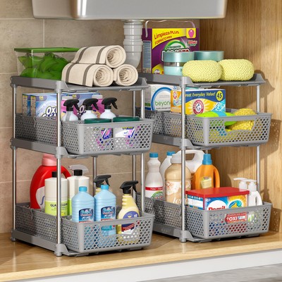 2Pcs 3 Tier Bathroom Organizers and Storage, UPGRADE WIDER BOLDER, Pull Out U...