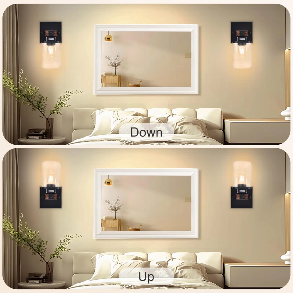 Apliques de pared de granja paquete de 2, apliques con cable iluminación de pared con pantalla de vidrio,... Foto 4 de 4