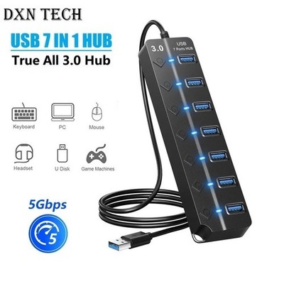 USB 3.0 Hub 4 7 Port Powered Splitter Ein Aus Schalter Adapter für Laptop PC UK