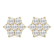 2CT Round Lab Grown Diamond Cluster Stud Earrings in 14K Yellow Gold
