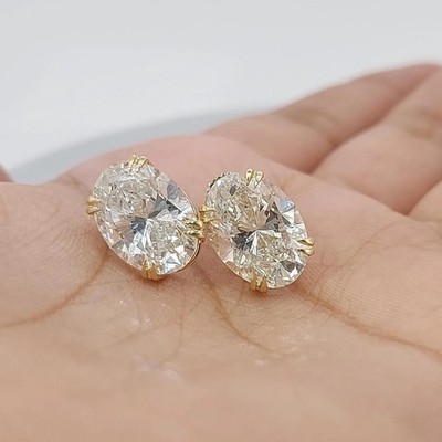 Lab Grown Diamond Stud Earrings Oval Cut Gold Plated 925 Silver Earring For Him