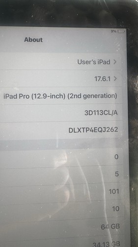 Apple iPad Pro 2nd Gen A1670 64GB 12.9" Wi-Fi MQDA2FD/A - - Picture 2 of 11