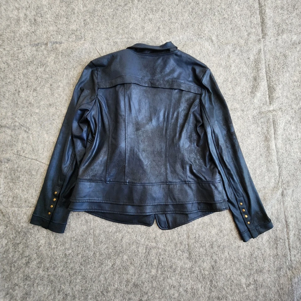 Chaqueta Clara Sun Woo Cuero Líquido Vegano Moto Cremallera Para Mujer L Azul Marino Dorado Gótico Foto 2 de 4