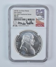 (2018) 1 Oz Silver Presidential Medal John Adams Mike Castle MS70 NGC *5720