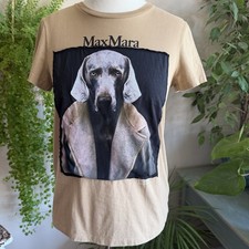Max Mara Dog in Coat 2015 limited edition T shirt XS 8 8 10 Print Front & Back