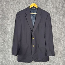 Jos A Bank Mens 41L Navy Blue Blazer Gold Two Button Sport Coat Jacket Business