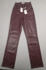 NWT Good American Good Icon Faux Leather Pants Womens 0/25 Malbec Burgundy