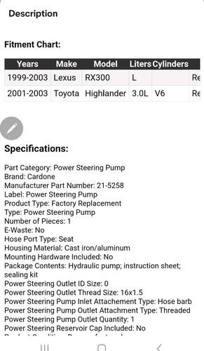 Power Steering Pump Cardone 21-5258 Reman 7-6 - Picture 2 of 3