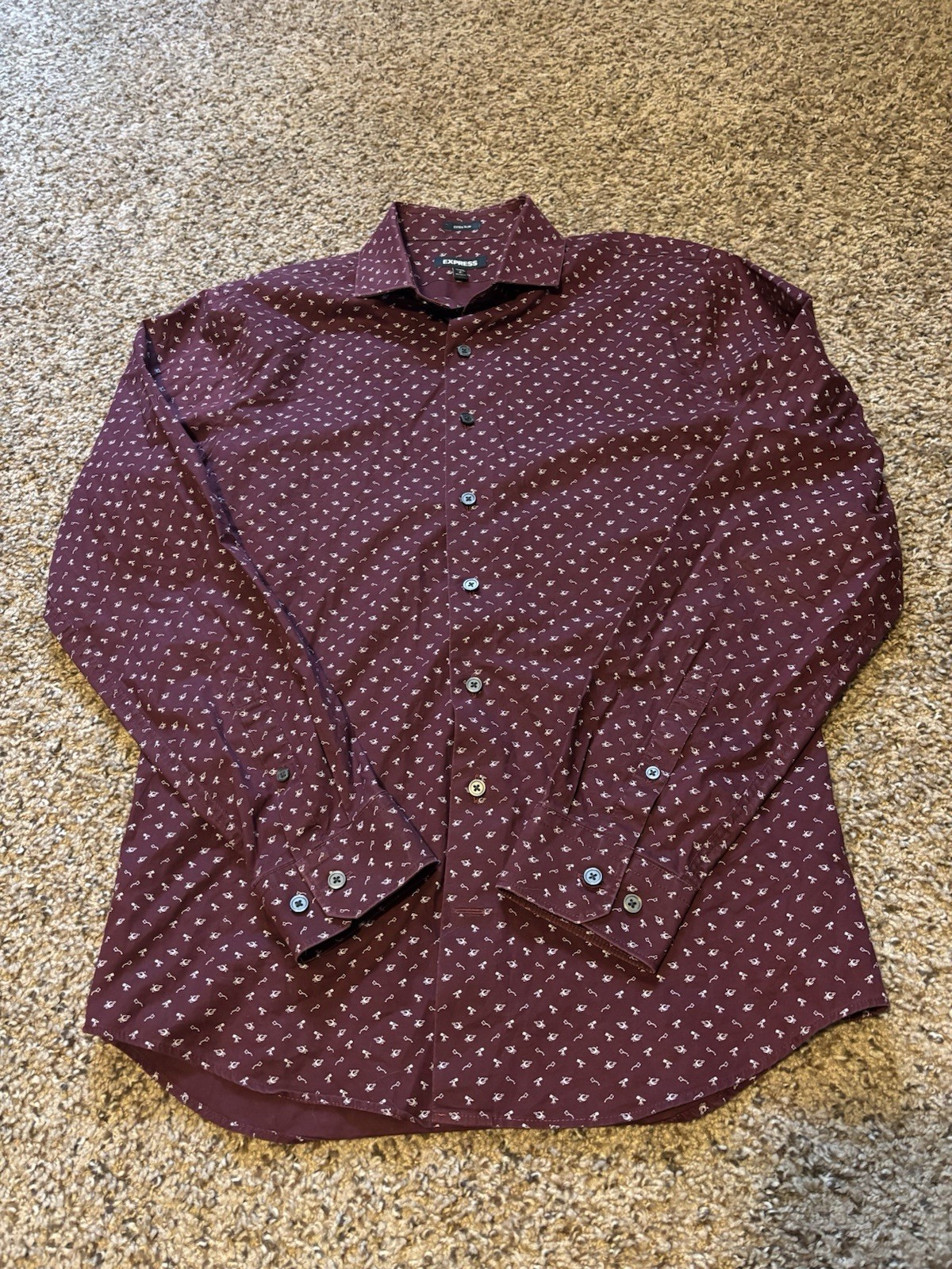 Express Burgundy Micro Print Space Theme Button D… - image 1