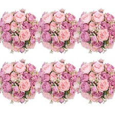 6 PCS Peonies Artificial Flowers Bulk Mixed Pink Silk Fake Bouquet Decor