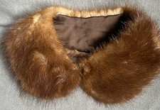 Vintage Removable Genuine Brown Mink Fur Collar Satin Lining