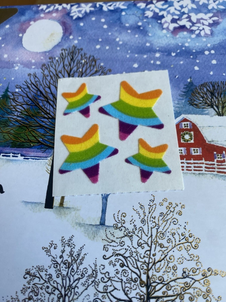Vintage Sandylion Fuzzy Rainbow Striped Stars Sticker Module | eBay