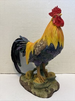 New/Open Box*Hi-Line Coloured Rooster Standing On Corn Statue*89312