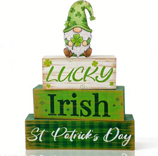 St. Patrick's Day 4-Piece Wooden Gnome Centerpiece Set for Home Decor