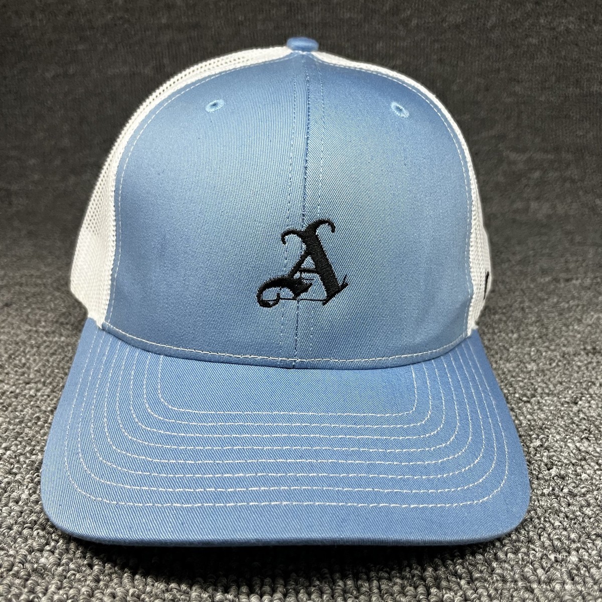 '47 Brand Old English A Trucker Hat Light Blue White Mesh Snapback Cap