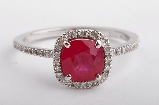 Ring ruby 1.35ct solitaire brilliant diamonds 0.2… - image 1