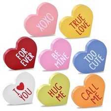 Valentine's Day Table Decorations, 8pcs Wooden Conversation Hearts 8 colors