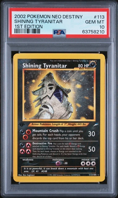 2002 POKEMON NEO DESTINY 1ST EDITION #113 SHINING TYRANITAR PSA 10