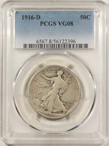 1916-D WALKING LIBERTY HALF DOLLAR – PCGS VG-8
