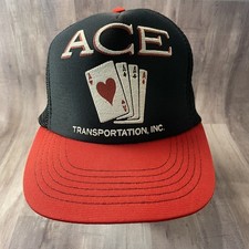 Vintage Ace Transportation Inc Mesh Trucker Hat Snapback Black Red Playing Cards