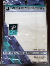 NEW Paris Accessories Inc White Satin Stripe 100 Cotton Handkerchiefs 4ct Pk