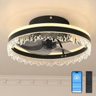 16" Modern Fan Light Flush Mount Led Ceiling Fixture kit With Remote App Control