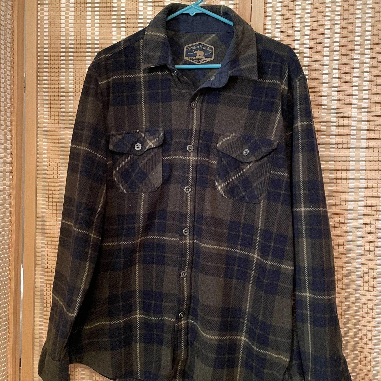 Freedom Foundry Mens L Flannel Shacket Plaid Hunter Green Button Up Streetwear