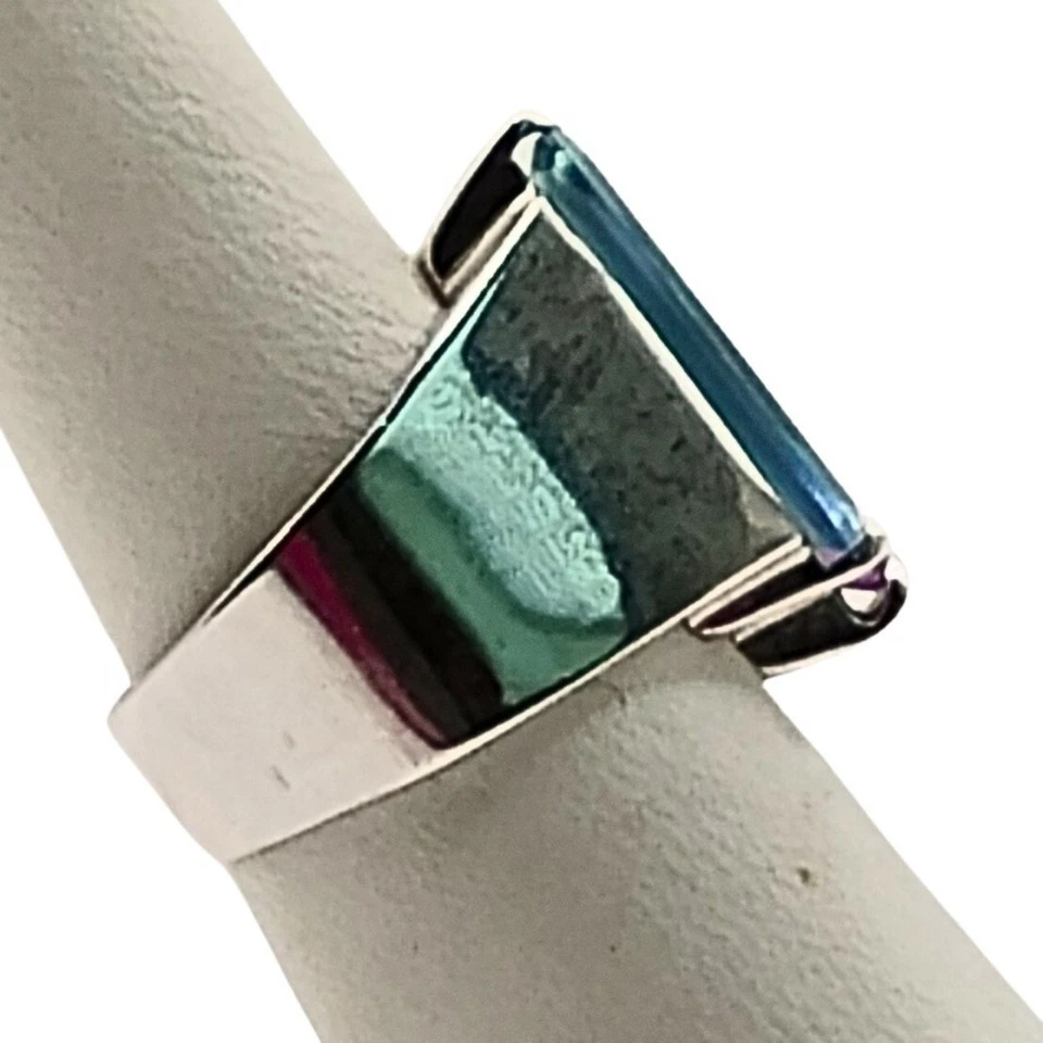 Anillo de mujer enchapado en plata amatista aguamarina talla 7 arte abstracto modernista Foto 2 de 4